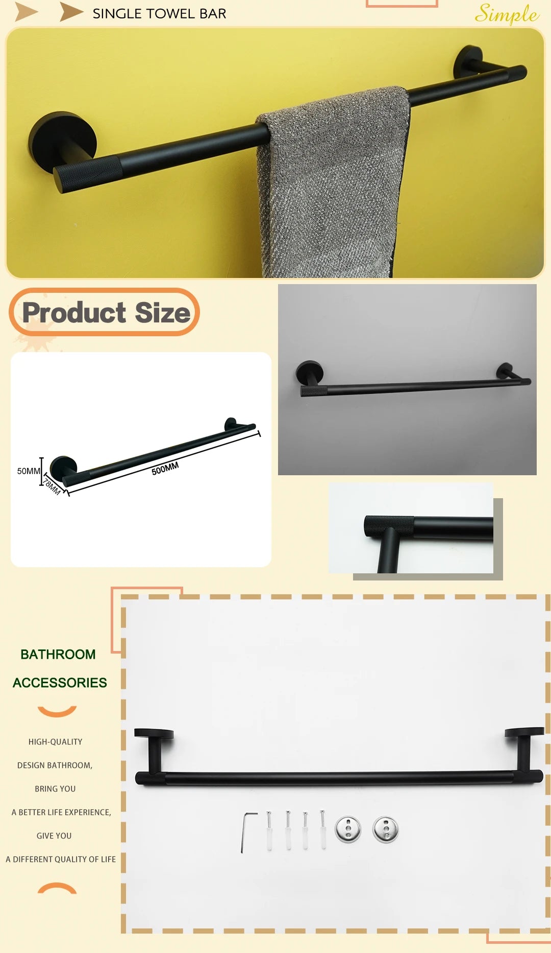 Brushed Gold Stainless Steel Wall Mount Towel Bar Towel Ring Paper Holder Bathrobe Hook Toilet Brush Bathroom Accessories