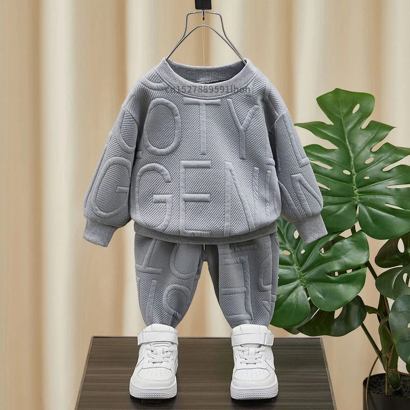 Boys 2Pcs Tracksuit Baby Girls Kids Casual Clothing Sets Baby Kids Sports Unisex Letter Pants Outfits 1-7 Ys Children Sweatshirt