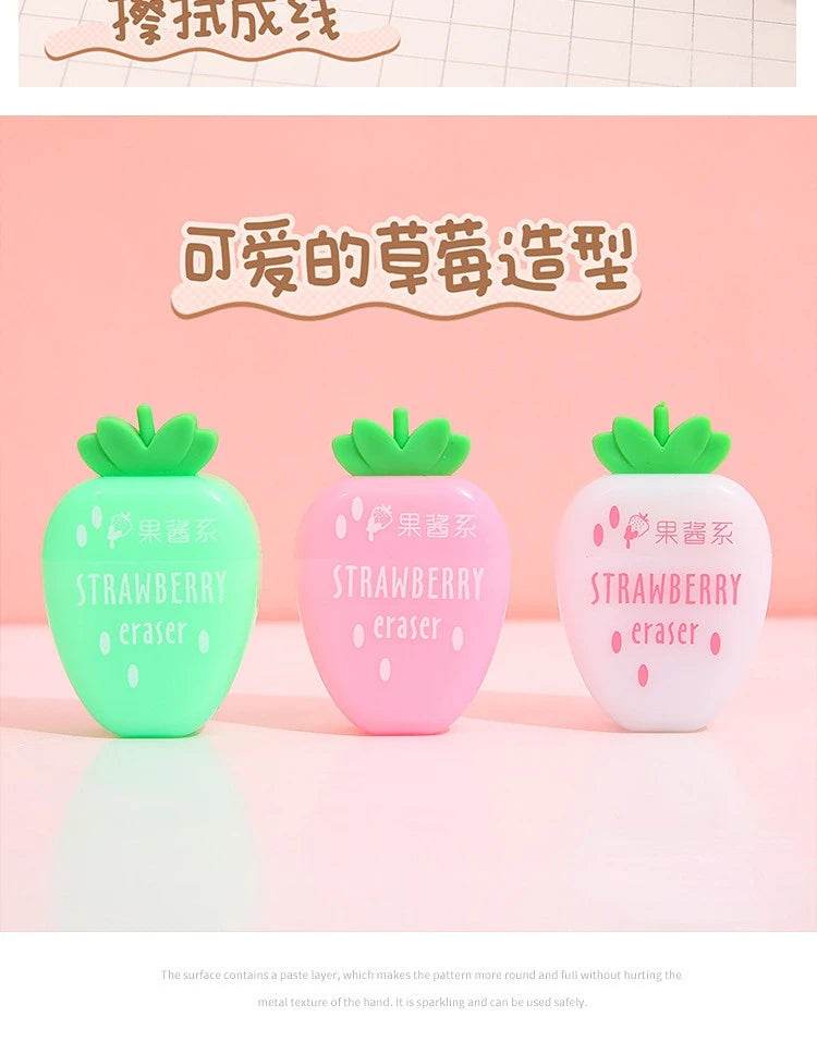 3 pcs/lot Sweet Strawberry Rubber Eraser School Supplies Stationery Kids Students Cool Prizes Cute Erasers - AIAZ
