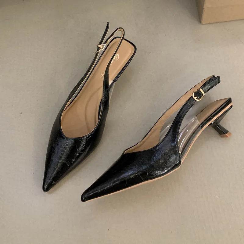 Bailamos Women Sandals Pointed Toe Elegant Low-heel Shoes Summer Fashion Slingback Woman Mules Shoes Pumps Dress Shoes - AIAZ