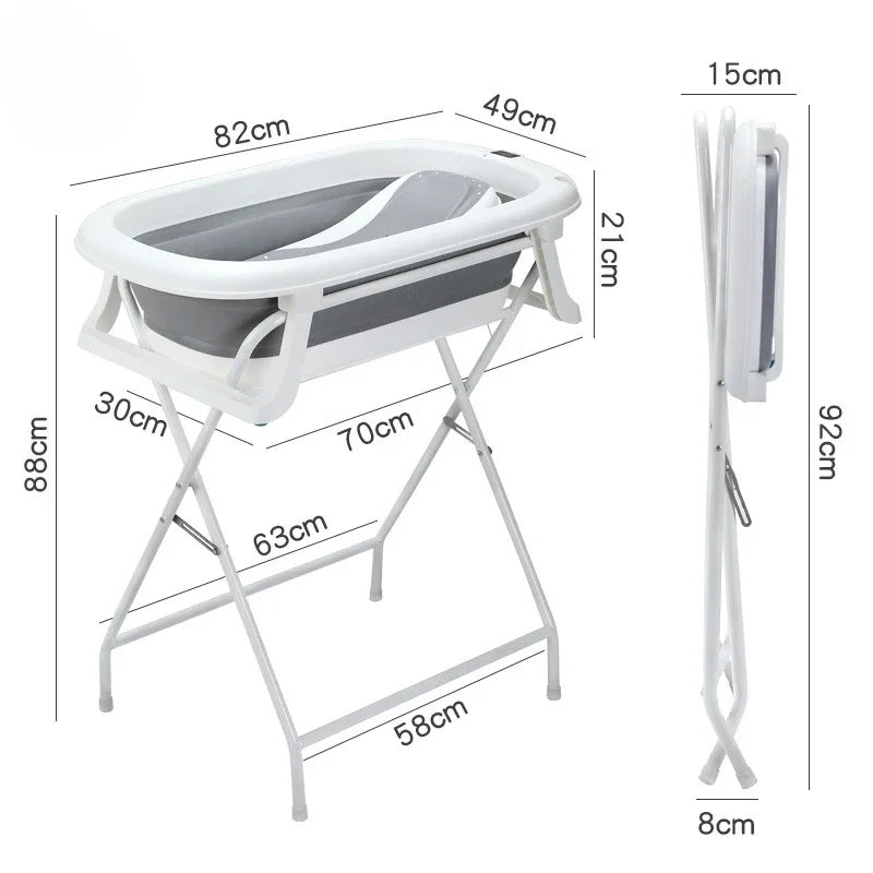 Collapsible Baby Bath & Folding Stand With Ergonomic Infant Cushion for Newborns & Toddlers - Complete Bathing Station