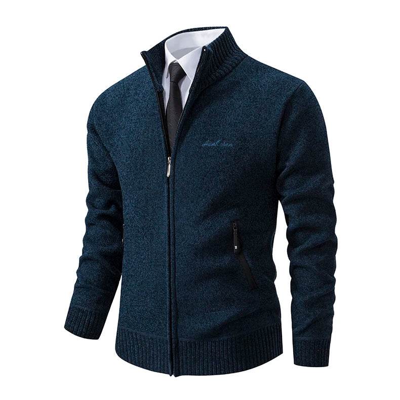 2023 Knitwear Spring and Autumn Men's Stand-up Collar Thick Warm Cardigan Sweater Winter Loose Casual Coat - AIAZ