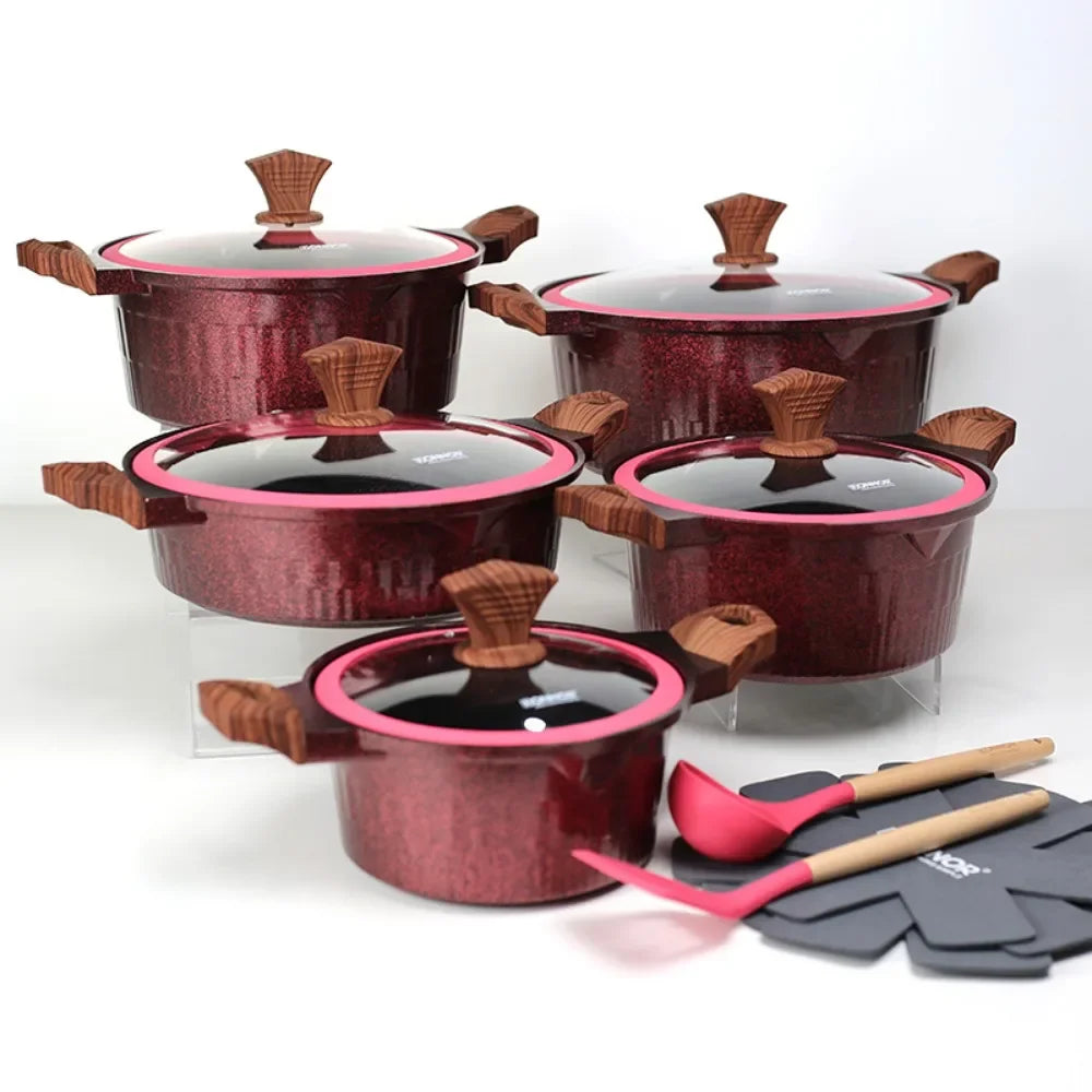 Donnor Ceramic Non Stick Pans Ceramic Casserole Stockpot Set with Lid Procook Stock Pot 15pcs Cookware for Braising