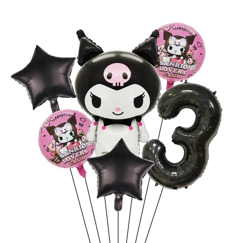 6pcs Cartoon Sanrio Cute Kuromi My Melody Cinnamoroll Foil Balloon 32 inch Number Set Children's Birthday Party Decorative Toys - AIAZ
