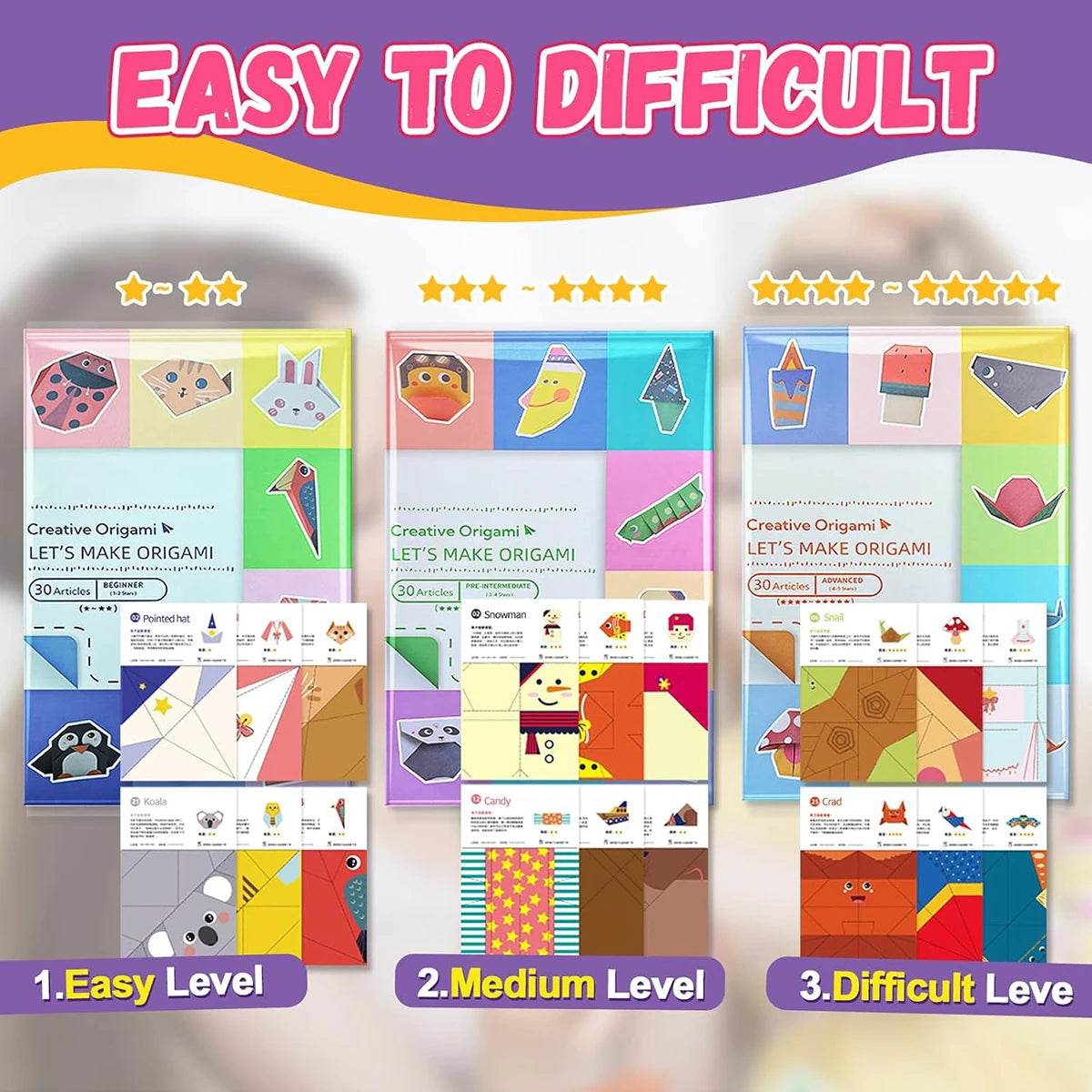 Origami Kit 30/96 Sheets Origami Paper Craft Guiding Book DIY Art Craft Projects Supplies for Beginners Children Kids Boys Girls - AIAZ