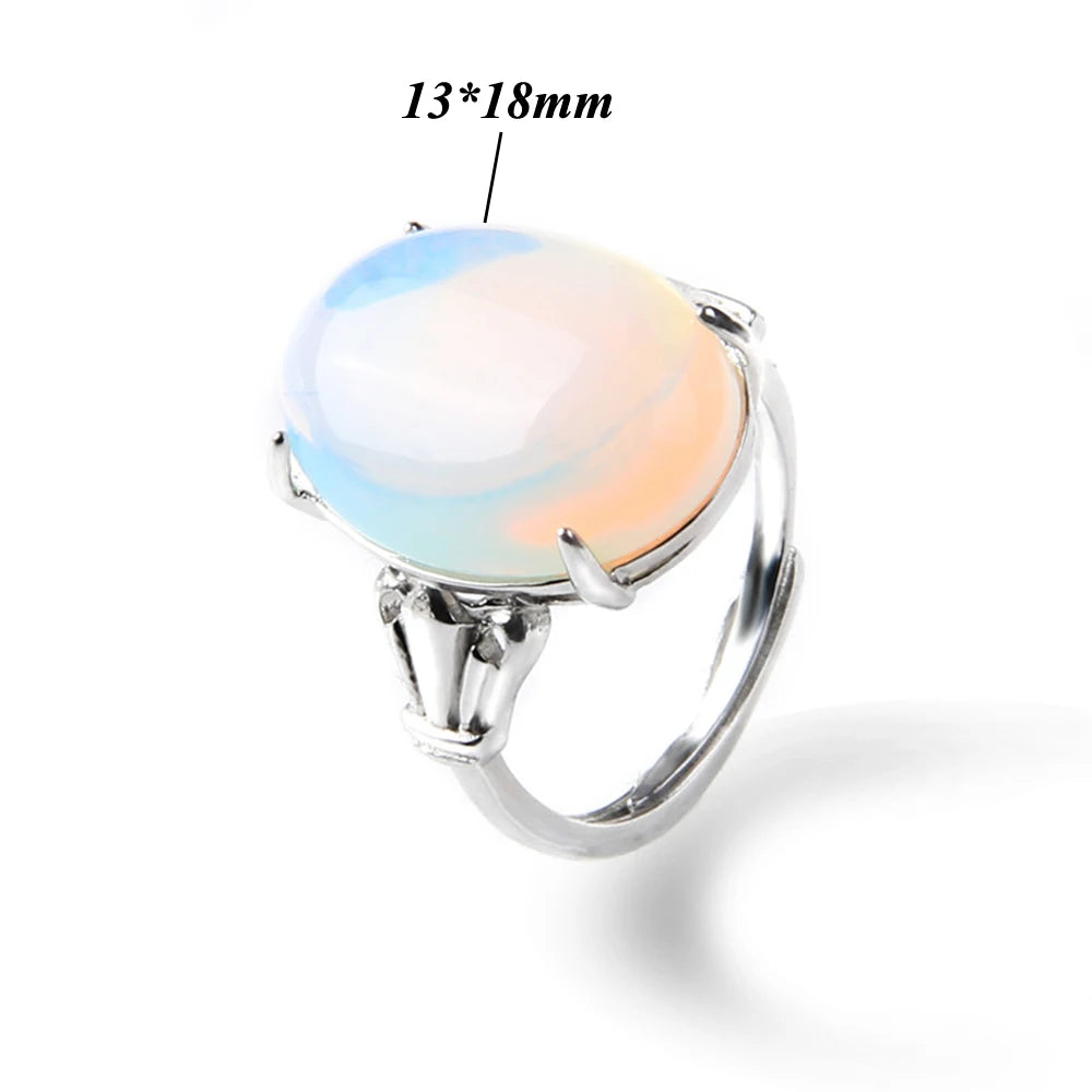 Cabochon Natural Stone Ring 10*14MM Oval Agates Turquois Quartzs Gem Finger Ring Silver Color Adjustable Open Rings Jewelry Gift