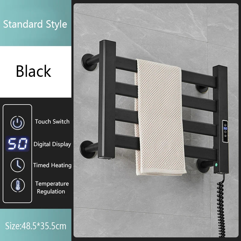 Smart Home Electric Heated Towel Rail Grey Electric Bathroom Bath Towel Dryer Warmer Heaters Punch Free Towel Rack Radiator 110v