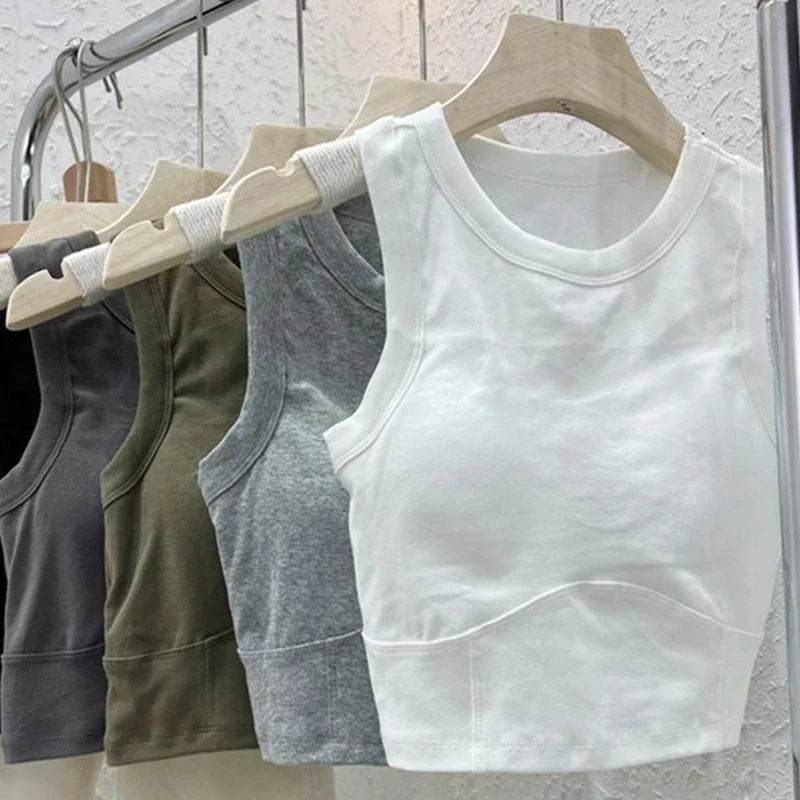 Women Crop Tops Sexy Solid Camisole One-piece Tube Top Seamless Sports Tank Top Wireless Underwear Padded Bra Bralette Vest - AIAZ