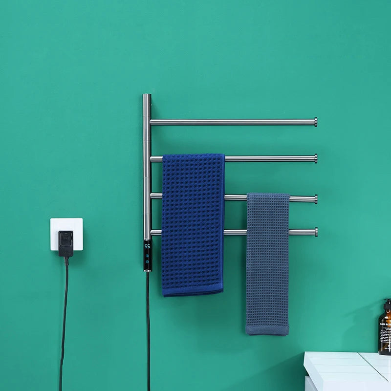 Rotatable Bathroom Electric Heated Carbon Fiber Towel Rail Warmer Digital Display Temperature Time Control Smart Home Bar Dryer
