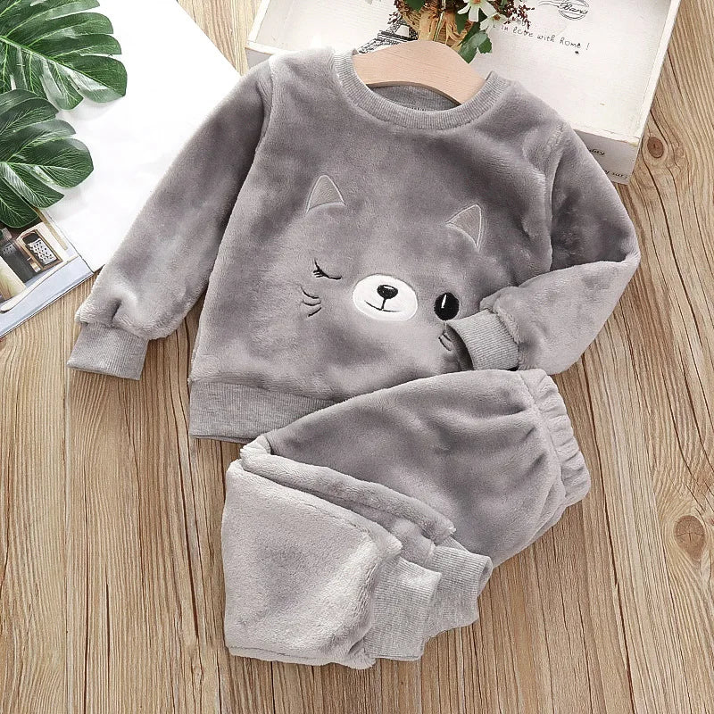 Children's Pajama Sets Bear Tops + Pants 2Pcs Kids Pajamas Winter Girl Clothing Sets 2 To 6Years Children Clothes Boys Sleepwear