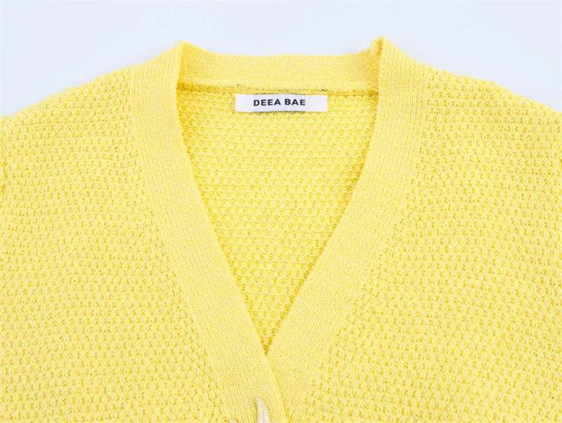 Women's cardigan new summer style for 2025 yellow short-sleeve knitted jacket star button decoration casual fashion - AIAZ