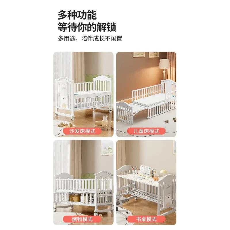 Crib solid wood European style movable baby bb newborn multi-functional cradle children's splicing large bed