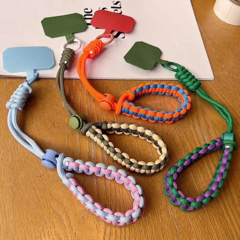 Short Sports Phone Charm Wrist Strap Adjustable Black Green Woven Sturdy Lanyard European Travel Anti-Theft Anti-robbery Keycord