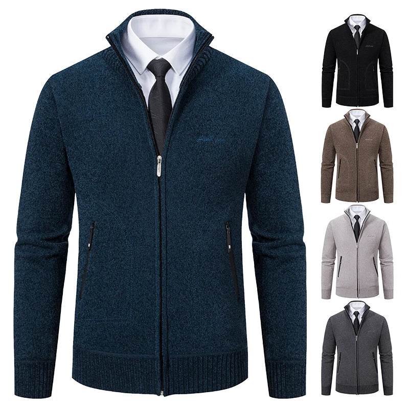 2023 Knitwear Spring and Autumn Men's Stand-up Collar Thick Warm Cardigan Sweater Winter Loose Casual Coat - AIAZ
