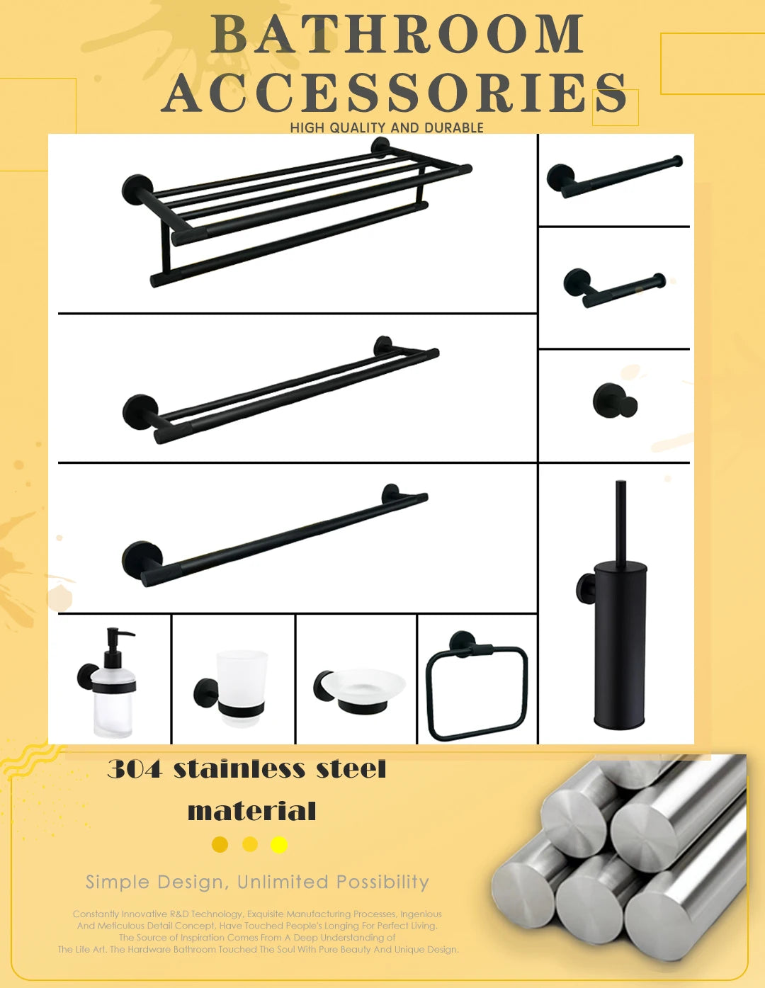 Brushed Gold Stainless Steel Wall Mount Towel Bar Towel Ring Paper Holder Bathrobe Hook Toilet Brush Bathroom Accessories