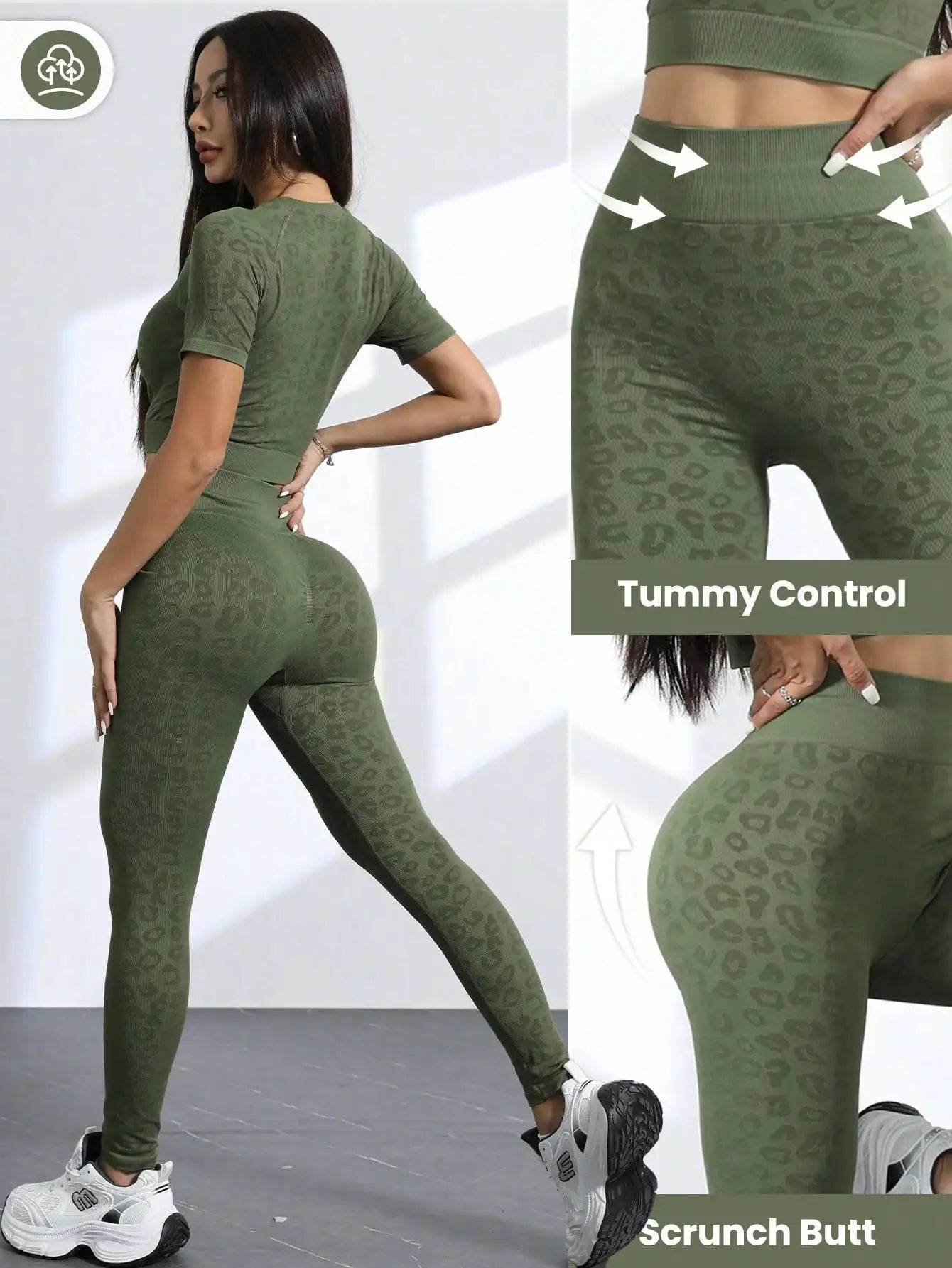 Workout Sets for Women Two Piece Outfits Seamless High Waist Leggings Yoga Crop Tops Athletic Sports Gym Sets - AIAZ