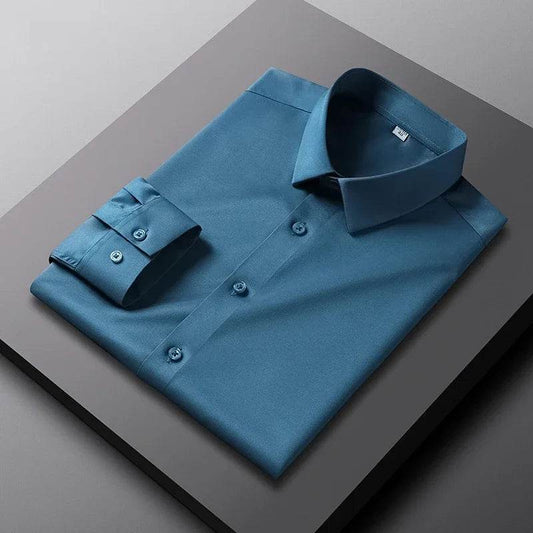 Men's Casual and Fashionable Long Sleeved Solid Color Shirt Non Ironing and Wrinkle Resistant Business Top - AIAZ