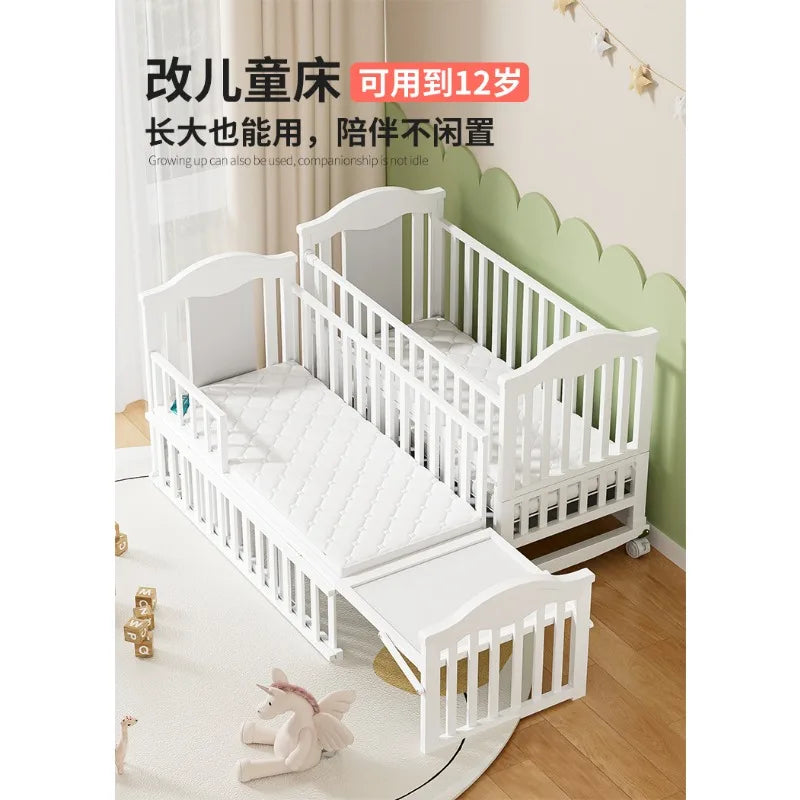 Crib solid wood European style movable baby bb newborn multi-functional cradle children's splicing large bed