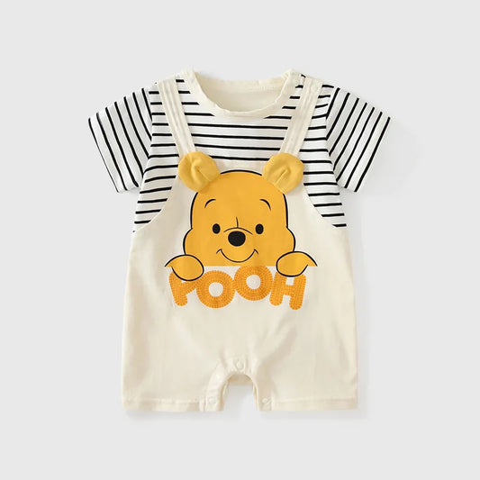 Summer Baby Jumpsuit Cartoon Winnie the Pooh Comfortable Rompers for 0-2 Years Old Boy Girl Stripe Short Sleeve Bodysuits