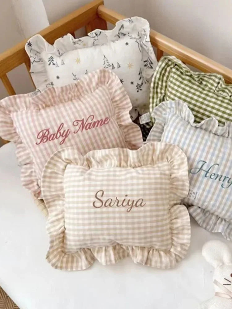 Personalization Name Nordic Style Cotton Baby Small Pillow with Ruffles Kids Cushion Baby Newborn Bedding Pillows Cushions Room