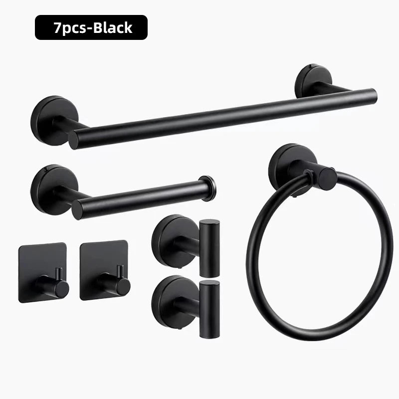 Bathroom Hardware Set Stainless Steel Bathroom Accessories Set Wall Mounted Towel Bar Towel Ring Toilet Paper Roll Holder Set
