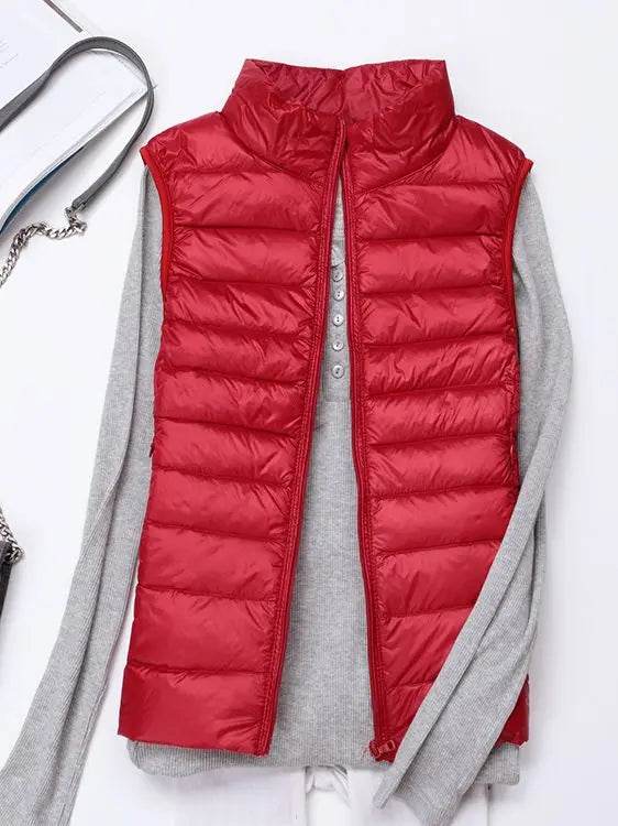 0-10℃ Women Vests Autumn Winter Ultra Light Duck Down Vest Female Slim Sleeveless Jacket Windproof Warm Puffer Waistcoat 4XL - AIAZ