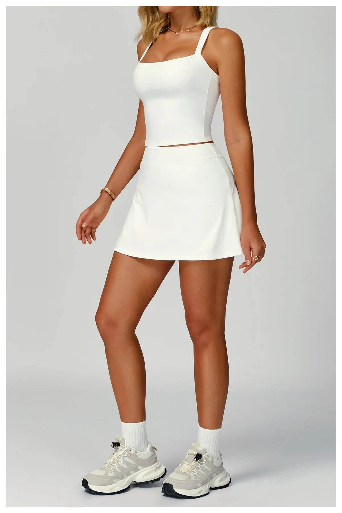 Tennis Top and Skirt Set Women Summer Sport Active Wear Badminton Golf Wear Yoga Outdoor Running Suit Black White Pink Skort - AIAZ