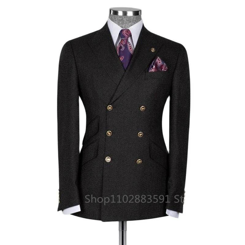 Classic Men Suits Slim Fit Business Groom Suit Blue Peak Lapel Tuxedos for Formal Wedding Suit Blazer Only Costume Homme - AIAZ