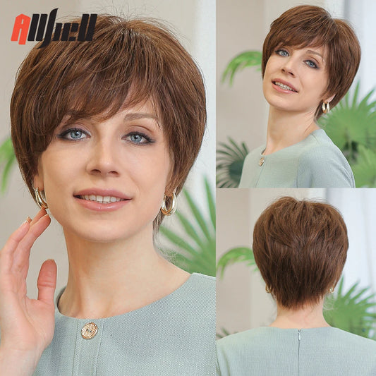 100% Remy Human Hair Wigs Brown Short Pixie Cut Lace Front Wig for Women HD Transparent Human Hair Lace Frontal Wigs