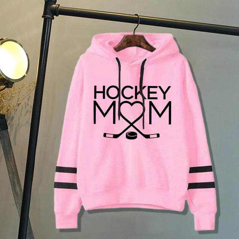Fashion Women'S Hooded Autumn And Winter Fleece Stripe Hoodies/Sweater For Women Casual Hockey Mom Printed Long Sleeve Pullover - AIAZ