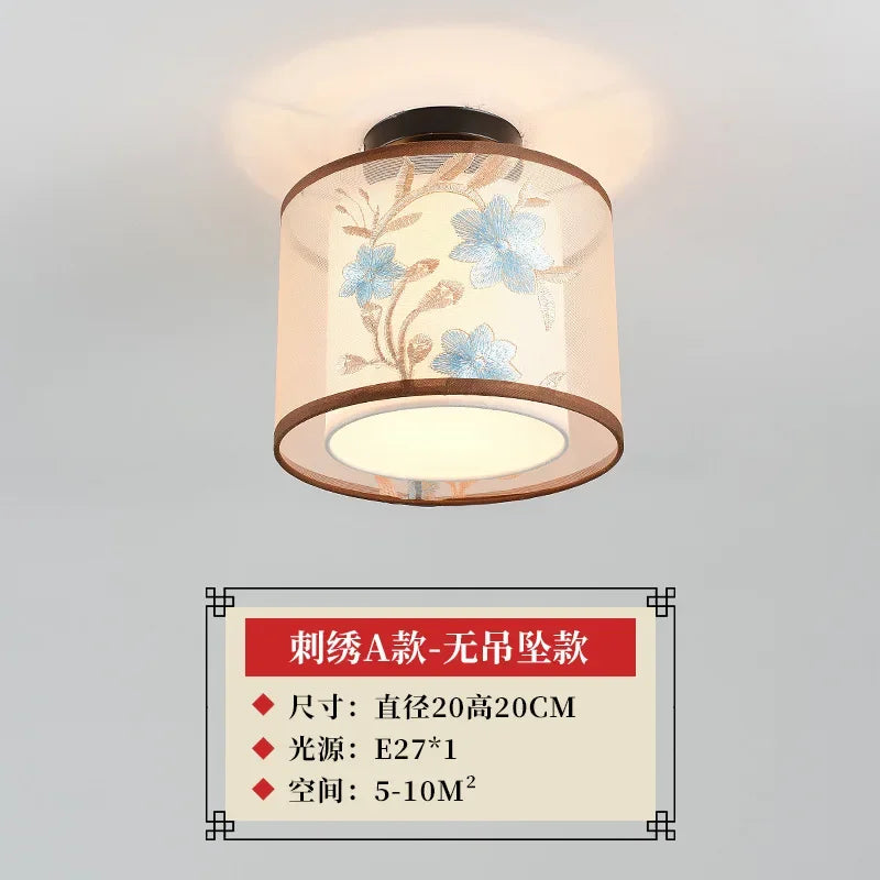 New Chinese Chandelier Lustre Ceiling Lamp Simple Corridor Chinese Painting Ceiling Lights Creative Suspendu Lotus Led Lighting