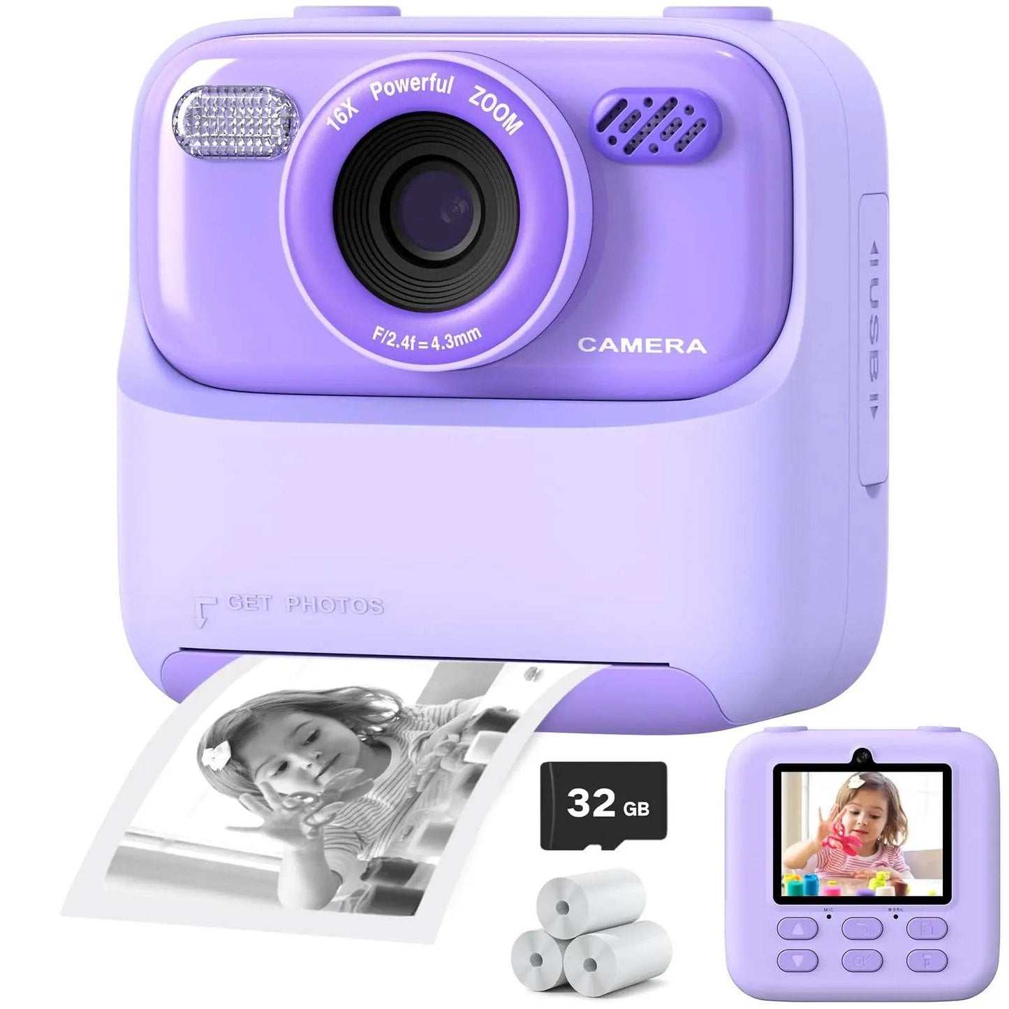 AMORUS Kids Camera Instant 1080P HD Dual Lens Selfie Digital Camera for Girls Boys Christmas Birthday Gifts Toys With 32G Print - AIAZ