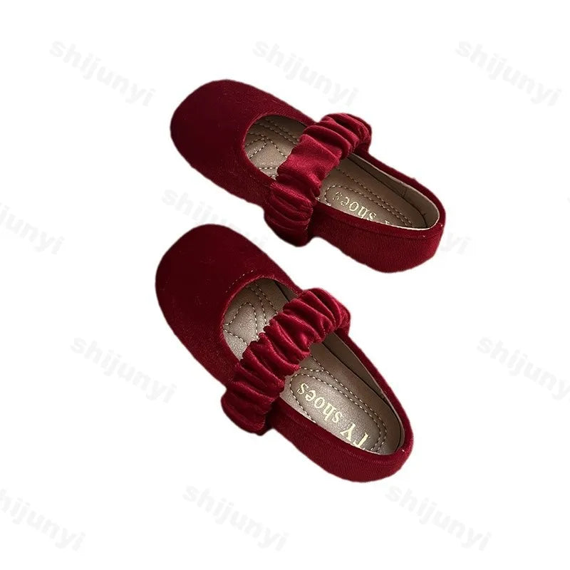 New 2025 Fashion Baby Girls Princess Band Shoes Shallow Velvet Infant Toddler Children Slip on Dance Shoes Soft Sole Flat Shoes