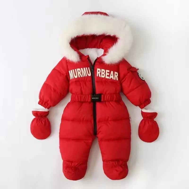 Winter Newborn Baby Girl Jumpsuit Thicken Baby Ski Suit With Gloves Belt Baby Romper Warm Infant Snowsuit Children Clothing Set