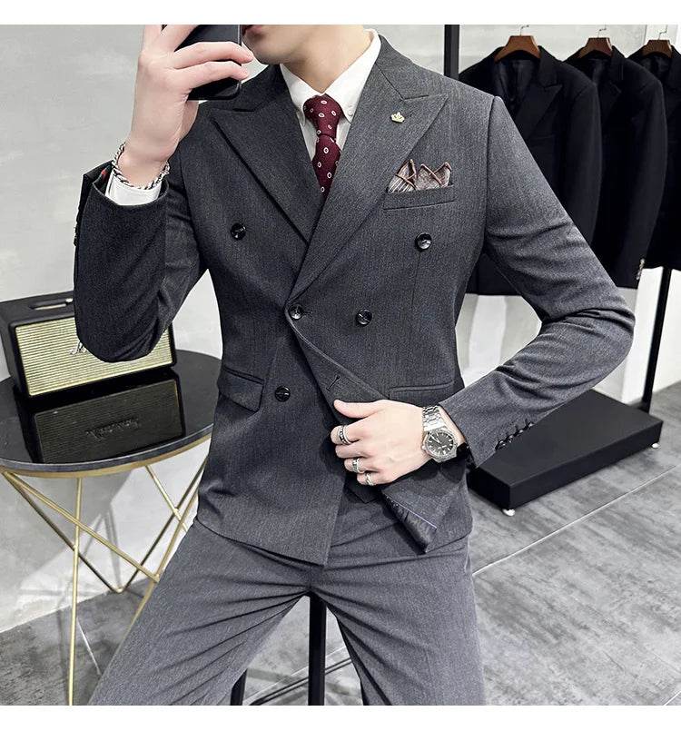 Jackets + Pants / Groom's Wedding Dress Best Fashion Mans Double -breasted Suit Blazer Trousers Male Formal Business Office Suit - AIAZ