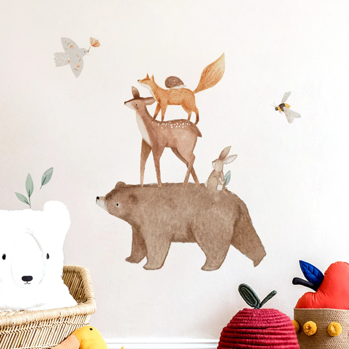 Cartoon Bear Duck Bee Animals Watercolor Wall Sticker Nursery Child Room Decal Art Baby Kids Room Bedroom Living Home Decor
