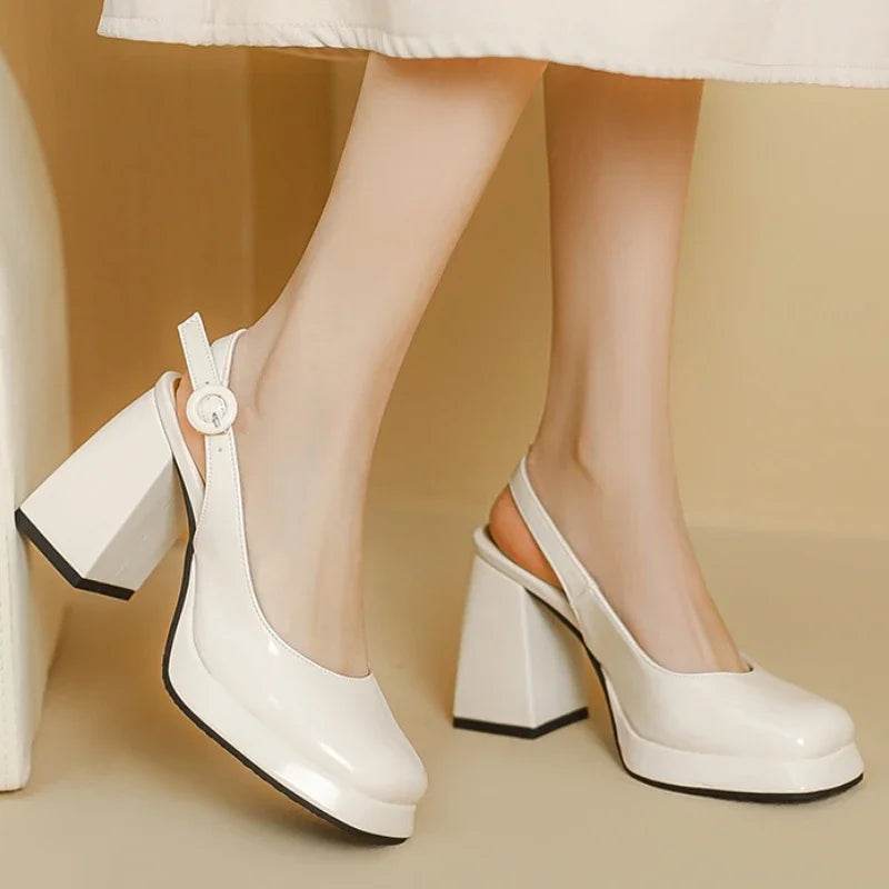 Slingbacks Summer Women Sandals Fashion Black White Pumps Shoes For Girls Elegant High Heels Wedding Shoes Ladies Large Size - AIAZ