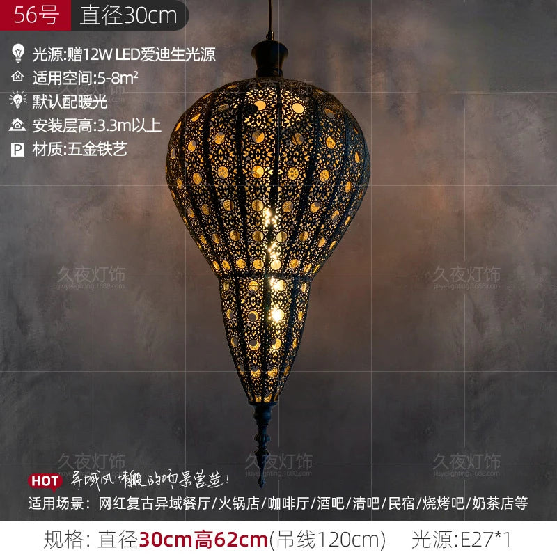 Southeast Asian Pendant Lights Antique Hollow Hanging Light Fixture Thai Arabian Restaurant Bedroom Moroccan Decorative Lamps