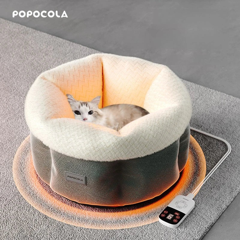 Heated Deep Cat Bed  Smart Temperature-Controlled Pet House 9-Level Adjustable Heated Dog Nest with Timer
