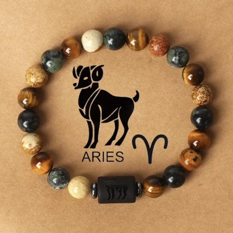 12 Constellation Natural Stone Beads Tiger Eye Stone Bracelets For Men Women Zodiac Signs Bracelet Aries Taurus Charm Bracelet