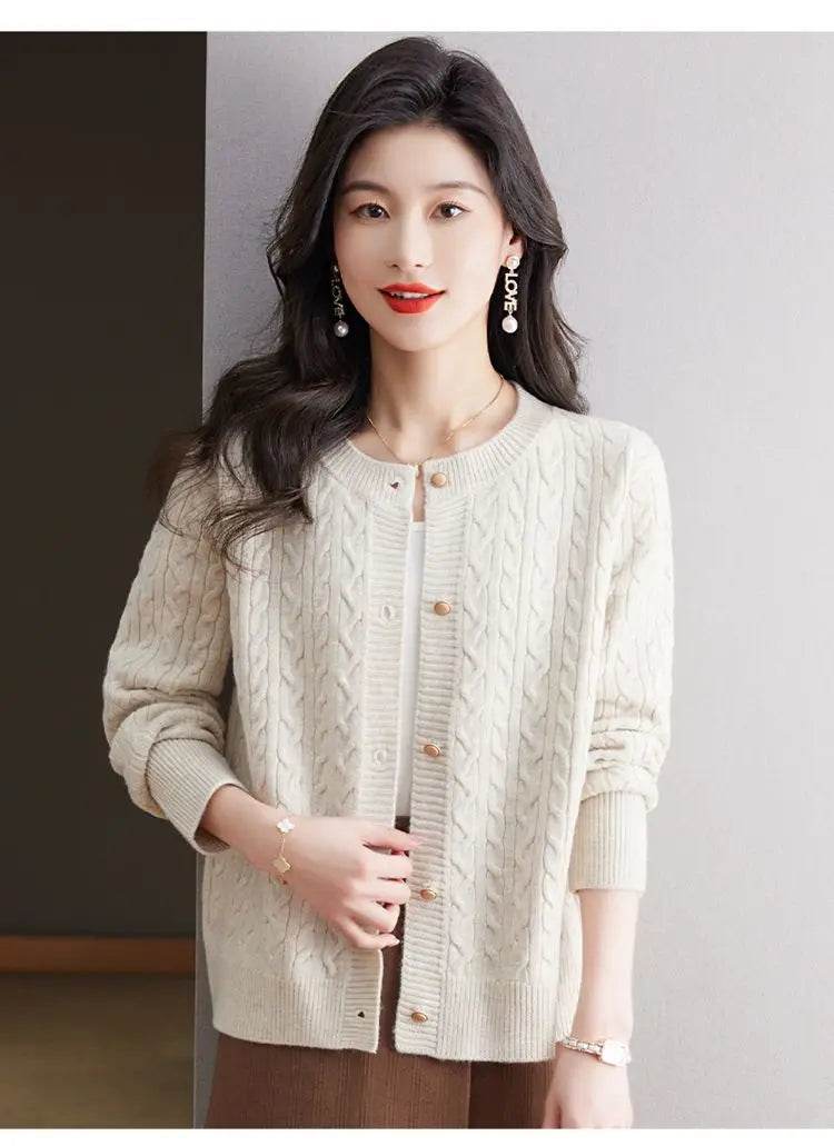 Knitted Cardigan Women's Short Spring Autumn New Top Round Neck Loose Fashionable Sweater Casual Jacket - AIAZ