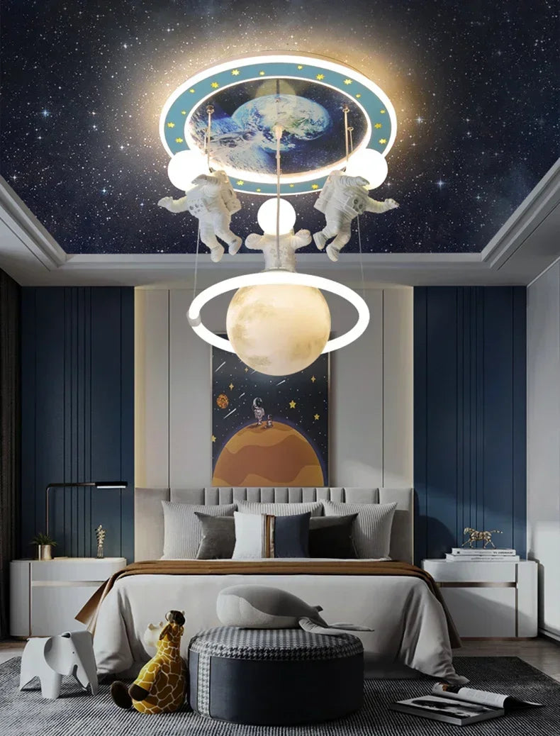 Hot Selling Creative Astronaut Children's Pendant Lights Cartoon Bedroom Lights  Decorative Lighting Fixtures Tri Colored Light