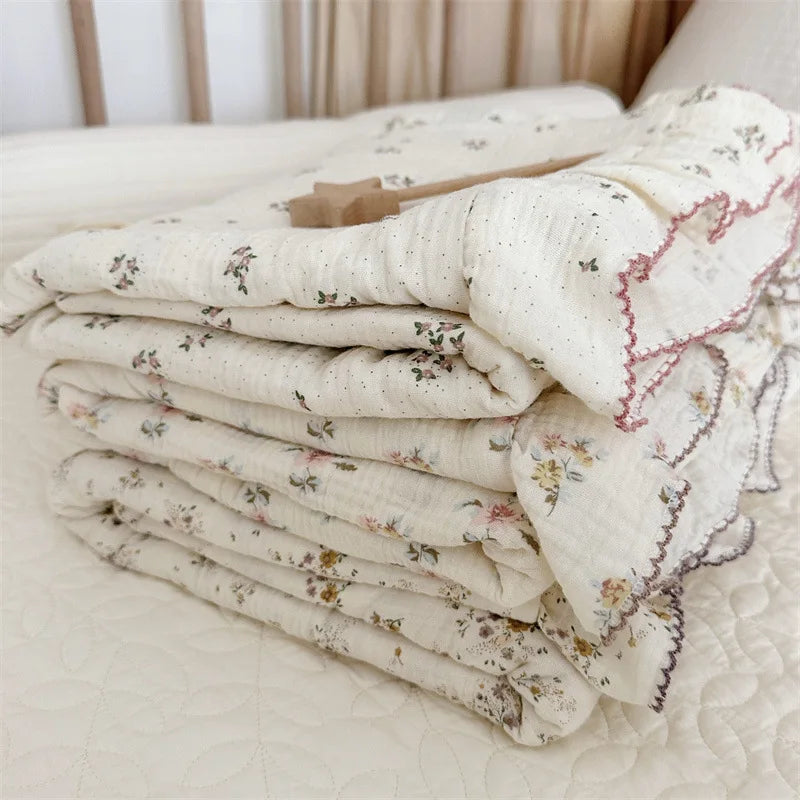 3pcs Bedding Set Vintage Floral Muslin Cotton Baby Children Crib Bed Linen Duvet Cover Sheet Pillowcase Without Filler