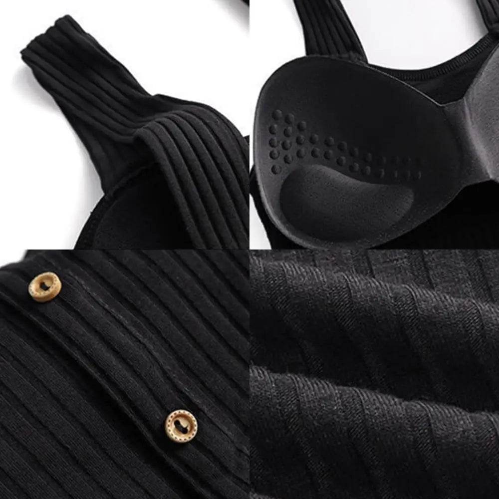Women's Ribbed Tank Tops Y2K Cropped Tops with Bra Pads Knitted Button Down Suspenders Vest Sexy Camisole Female Short Tops - AIAZ