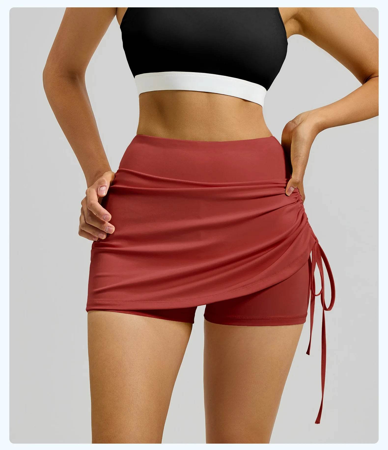 Shirring Sports Skirts with Safety Trousers for Women High Elastic Fashion Casual Fitness Skirts Fake Two Pieces Yoga Skirts - AIAZ