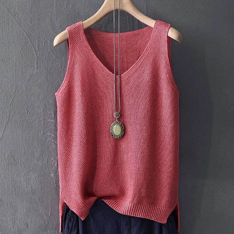 Blusas Mujer De Moda 2024 Blouse Women Summer Sleeveless Knitted Blouse Shirt Women Clothes V-neck Blouse Women Tops Shirts C855 - AIAZ
