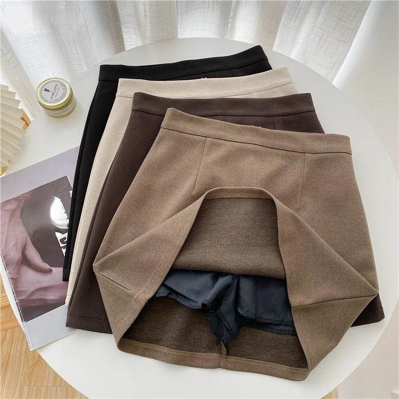 Skirts Women Solid A-line Sexy Prevalent Zipper Mini Skirts Daily Minimalist Fall Basic Street Style Korean Above Knee Clothes - AIAZ
