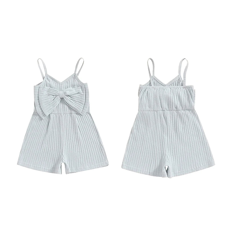Pudcoco Infant Kids Baby Girl Ribbed Jumpsuit Summer Cute Bow Sleeveless Romper Shorts for Newborn Toddler Cute Clothes 6M-4T