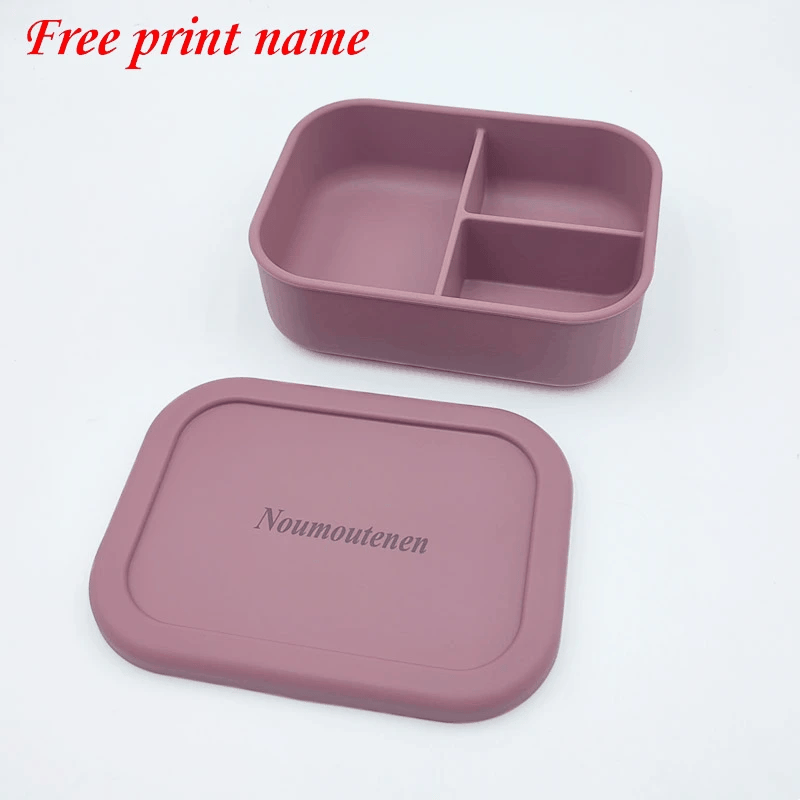 Personalized Name Lunch Box 3 Compartment Silicone Bento Box Portable Leak Proof Microwave Oven Lunch Box Picnic Food Container - AIAZ