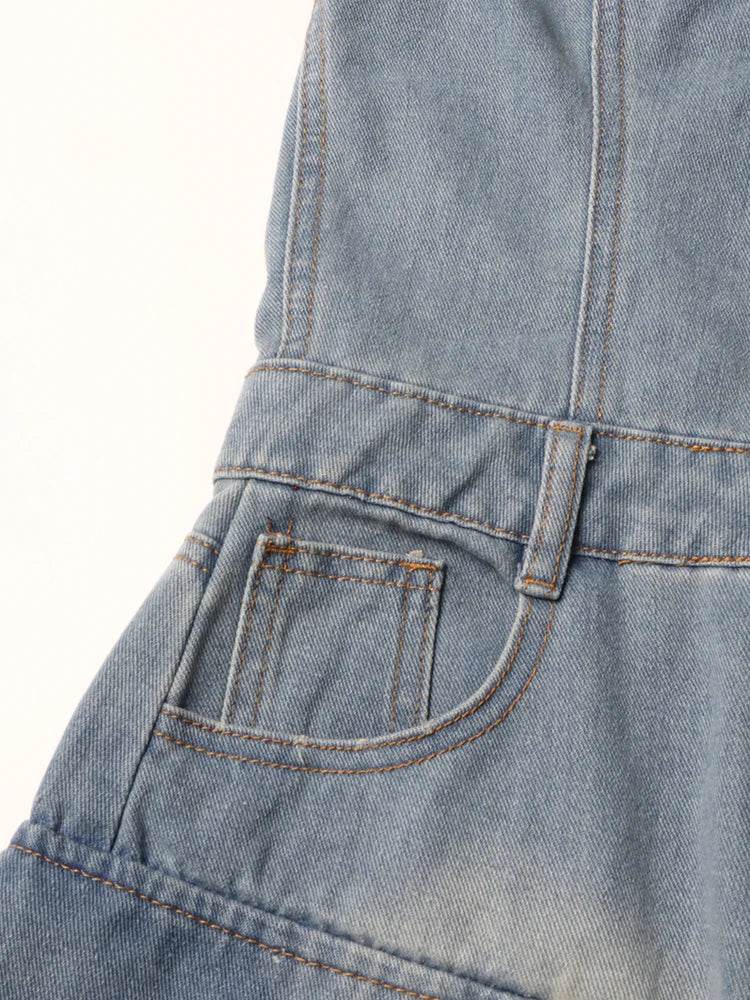 TWOTWINSTYLE Patchwork Pockets Streetwear Jumpsuits For Women Strapless Sleeveless Cold Shoulder High Waist Sexy Jumpsuit Female - AIAZ